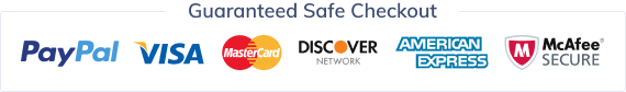 Guaranteed safe checkout with PayPal and major cards