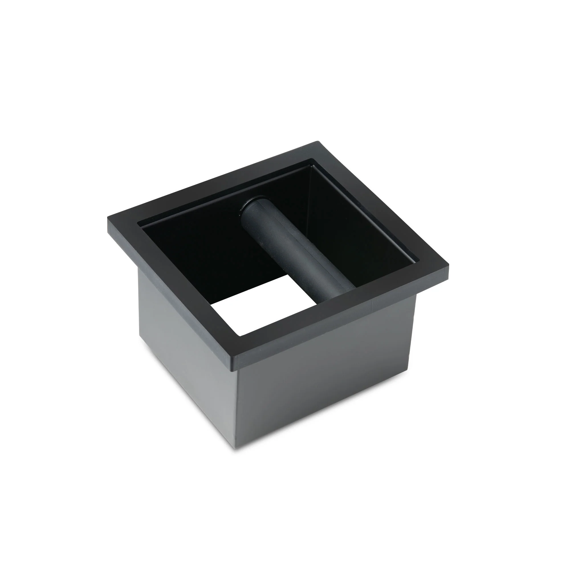 Barista Basics Open Bottom Espresso Knockbox, Black Stainless Steel, 6" x 7" x 4"