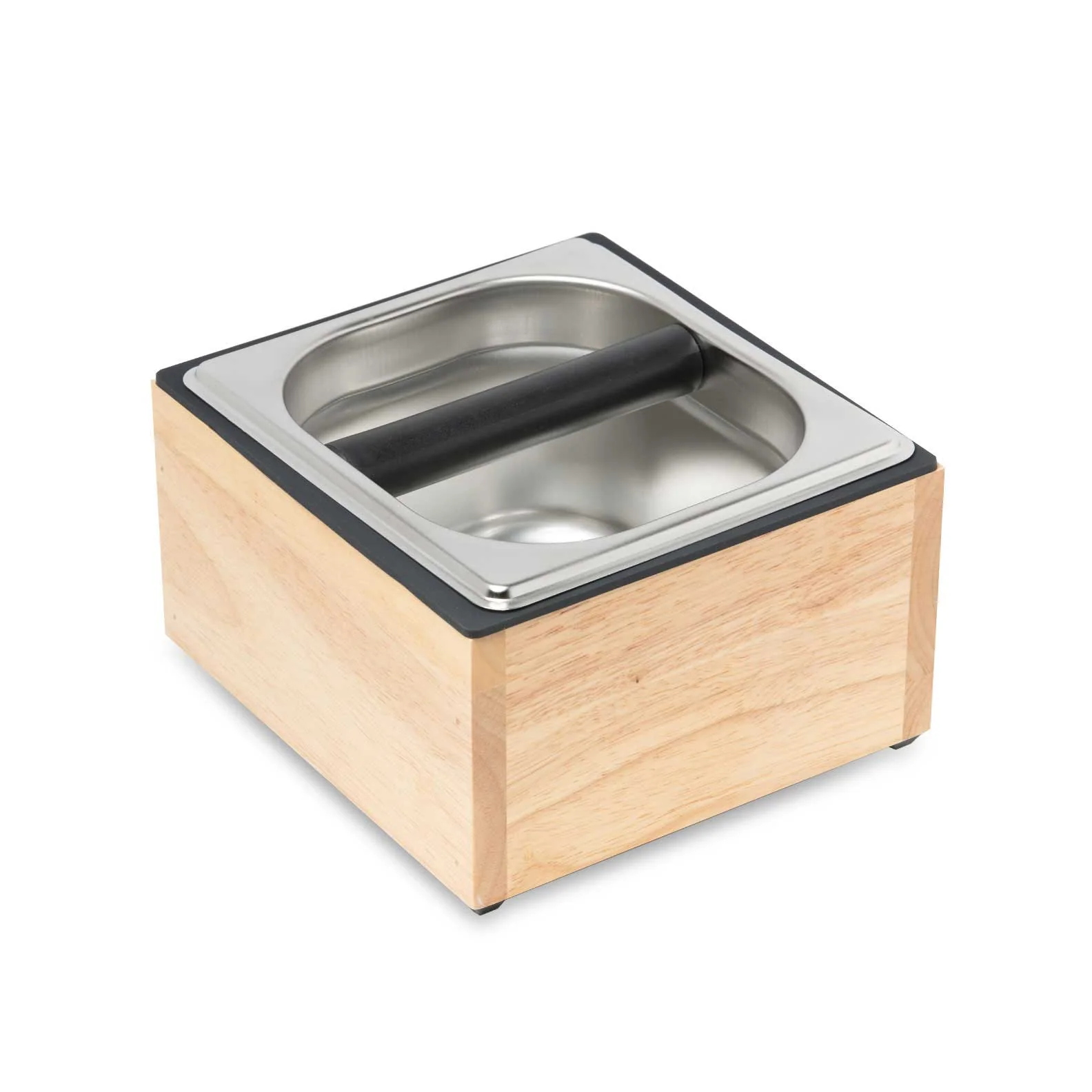 Barista Basics Maple Home Knockbox – Closed Bottom, Stainless Steel (6" x 6" x 5")