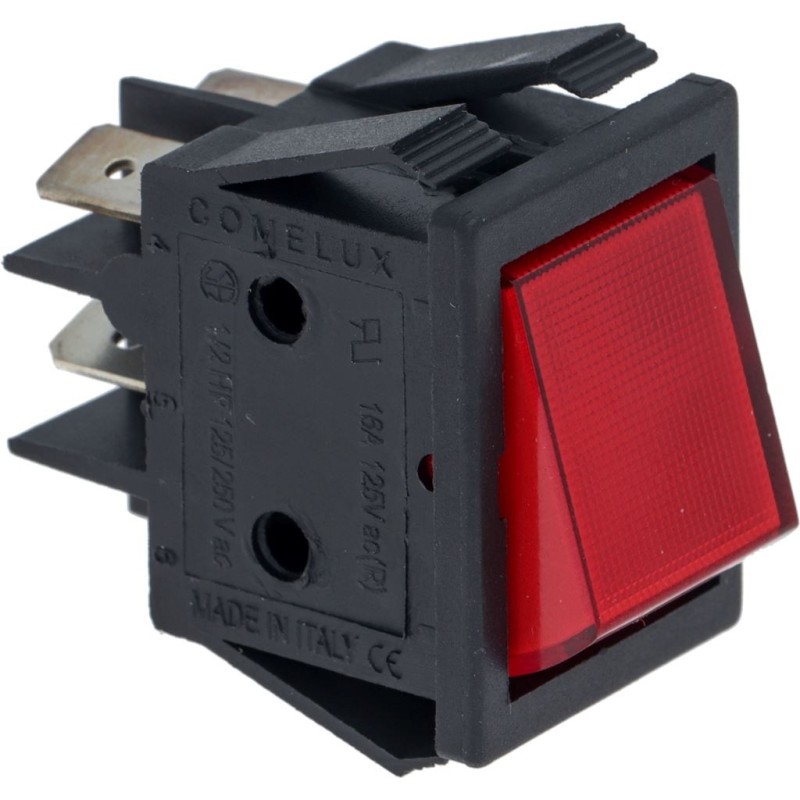 Button 2 Poles Red 16a 250v 18268