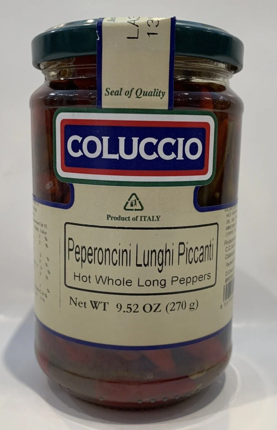 Coluccio - Hot Whole Long Peppers In Olive Oil - 270g (9.52 oz)