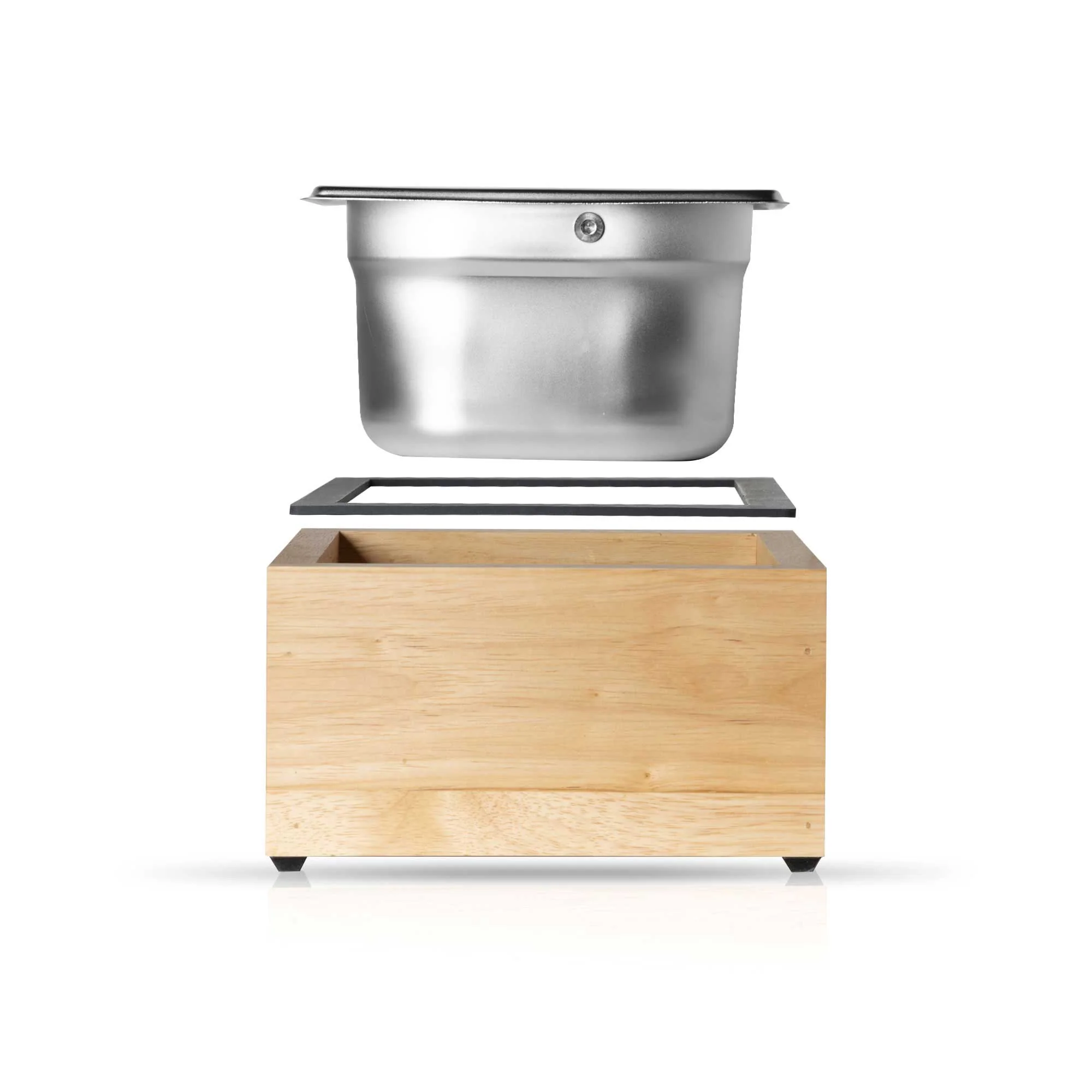 Barista Basics Maple Home Knockbox – Closed Bottom, Stainless Steel (6" x 6" x 5")