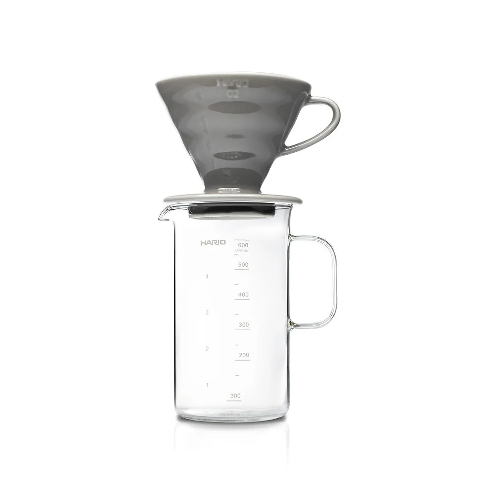 Hario Beaker Server and V60 02 Ceramic Dripper Coffee Set - Gray