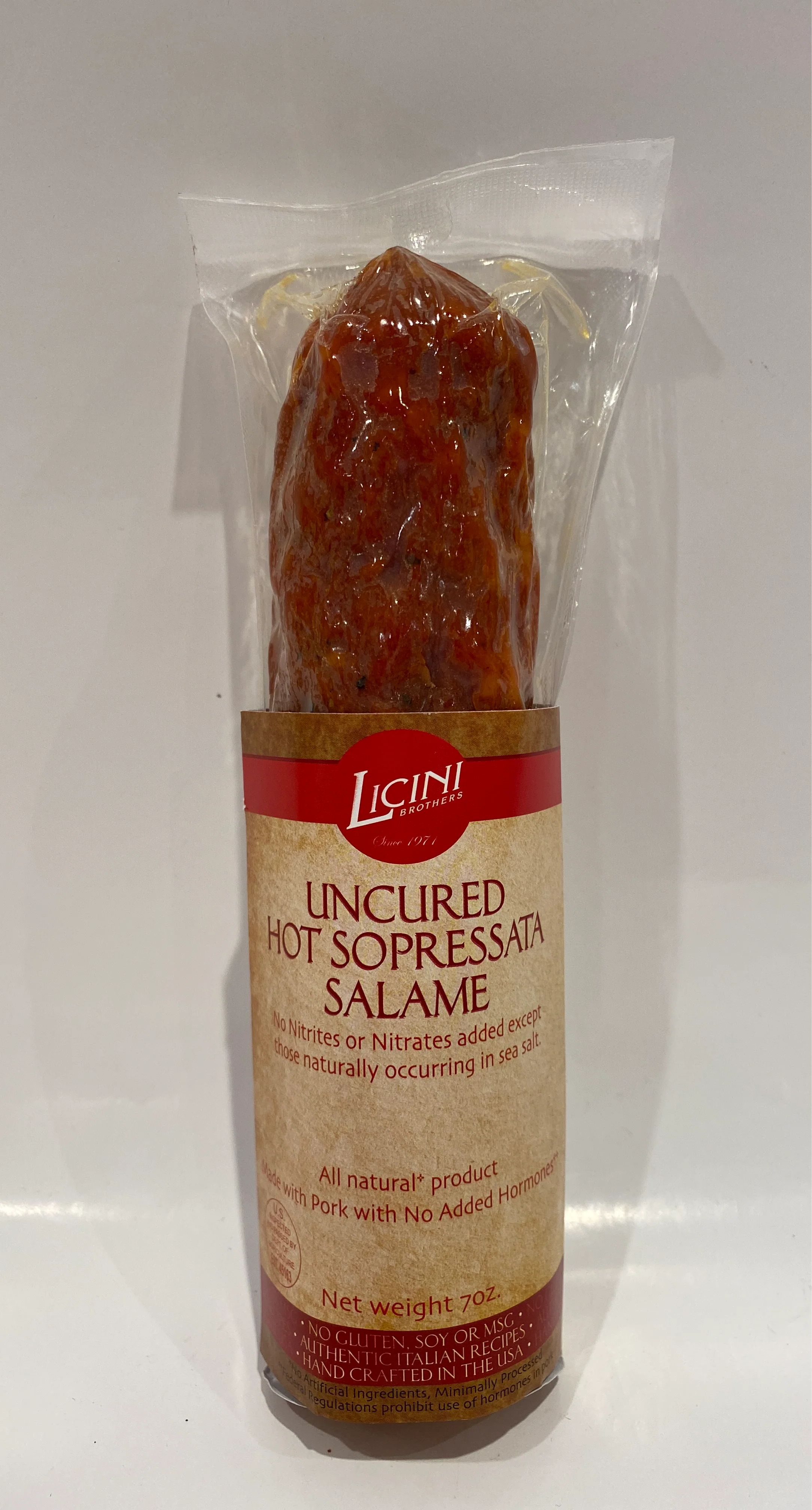 Licini - Uncured Hot Sopressata Salame - (Gluten Free) - 7 oz